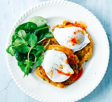 Courgette & Sweetcorn Fritters with Poached Egg